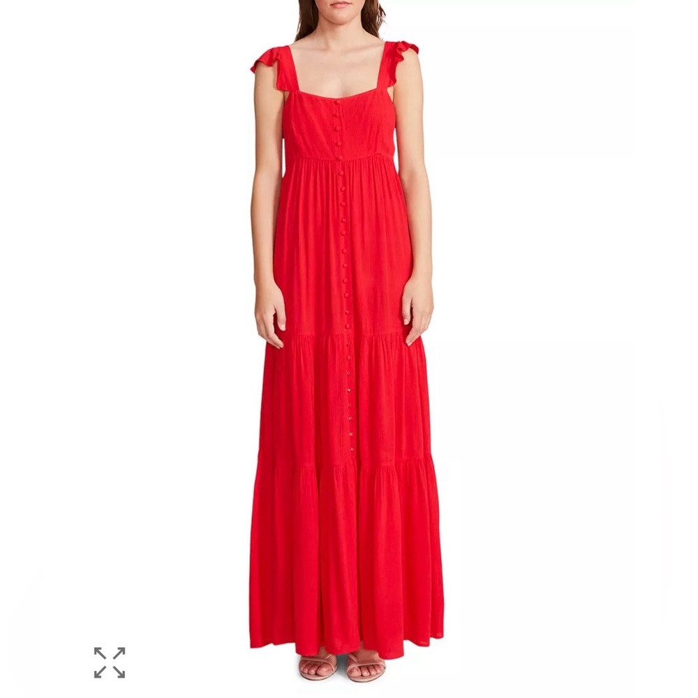 BB Dakota “Ready or Yatch” Red Ruffle Strap Maxi Dress
